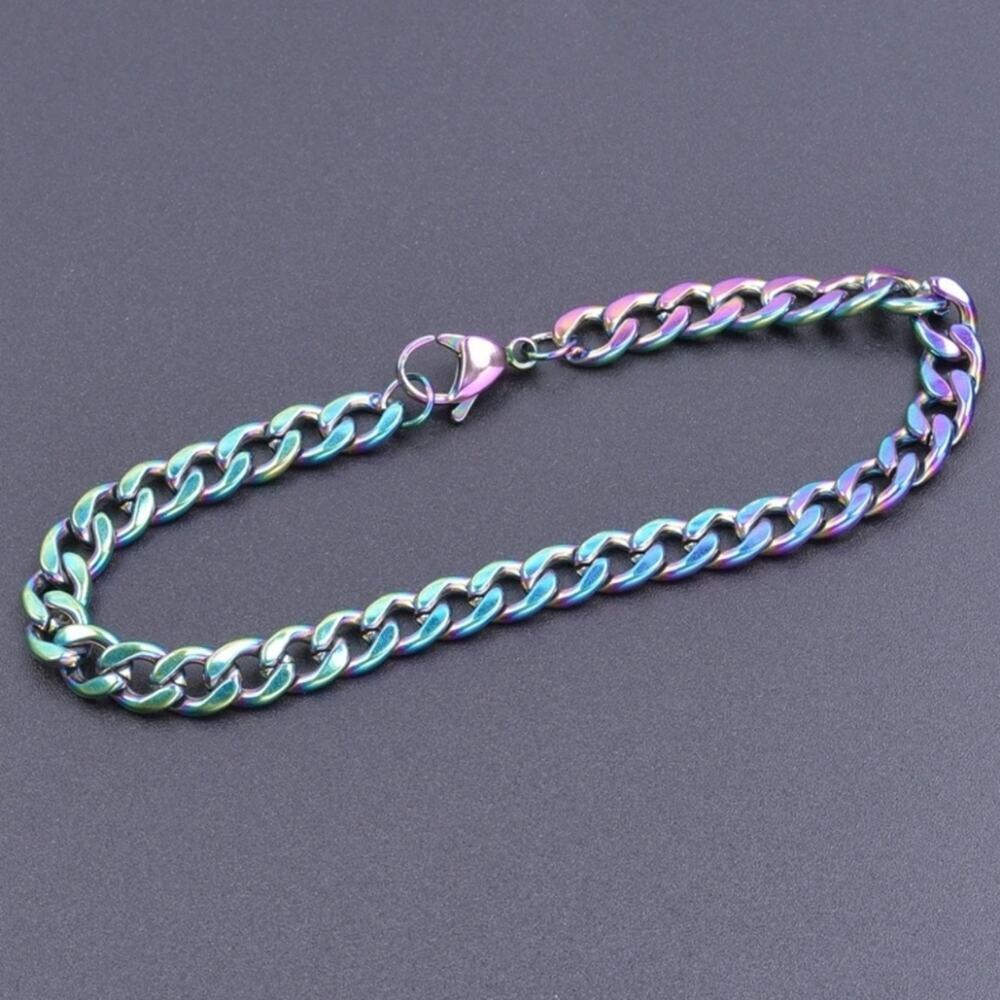 Stainless steel 6.5mm cuban chain rainbow multicolor bracelet